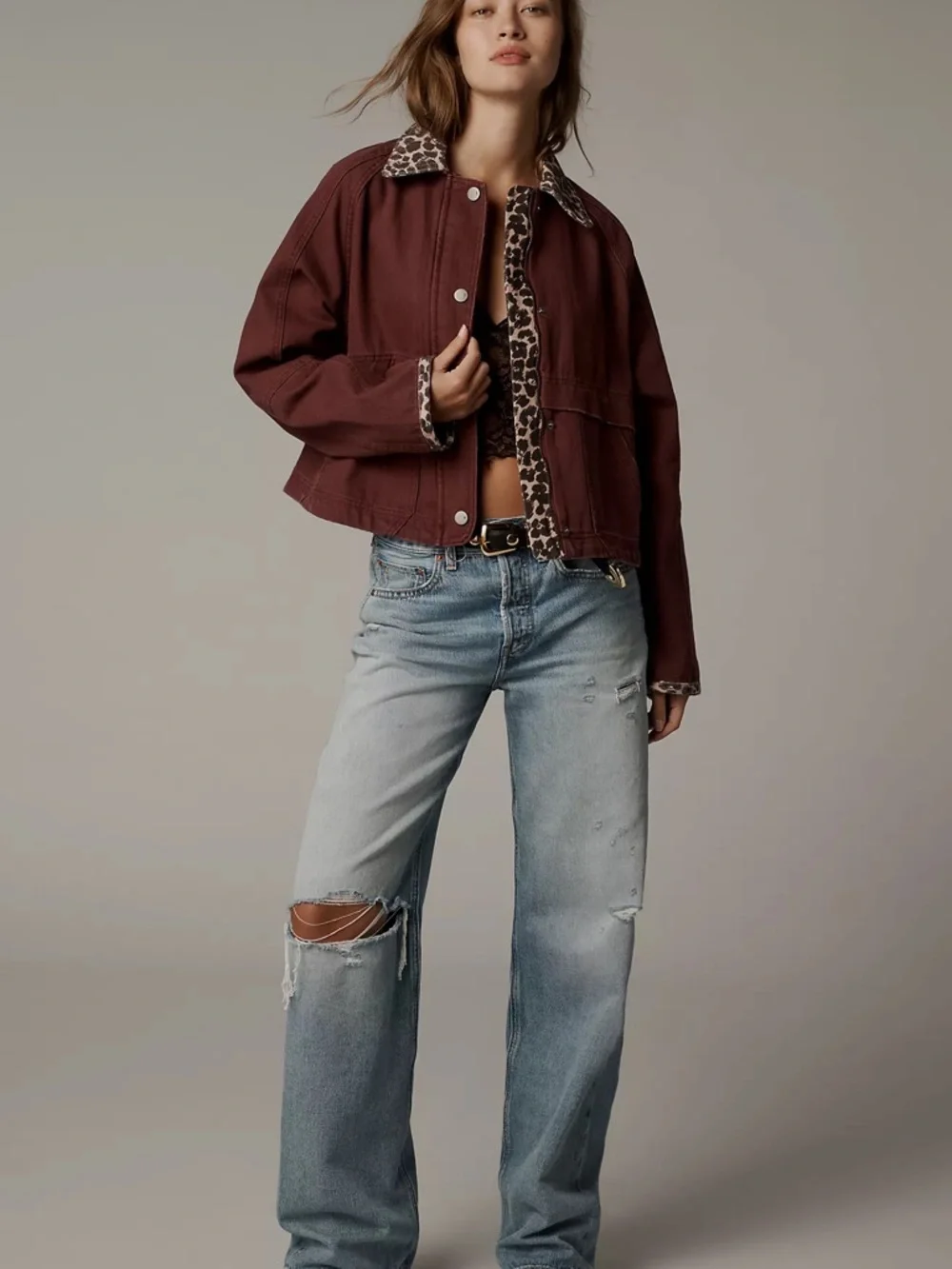 Anthropologie Lexie cropped with Leopard Trim jacket - Picture 2 of 4